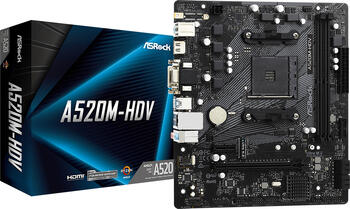 ASRock A520M-HDV, µATX Mainboard, 2x DDR4, max. 64GB, 1x VGA, 1x DVI-D, 1x HDMI 2.1