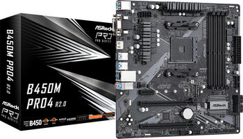 ASRock B450M Pro4 R2.0, µATX Mainboard, 4x DDR4, max. 128GB, 1x VGA, 1x DVI-D, 1x HDMI 1.4, 1x USB-C 3.1 (10Gb/s