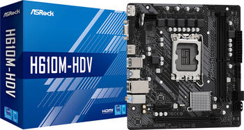 ASRock H610M-HDV, Sockel 1700, µATX-Mainboard 2x DDR4 max. 64GB, VGA, HDMI 2.1, DisplayPort 1.4