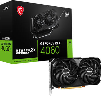 MSI GeForce RTX 4060 Ventus 2X Black 8G OC, 8GB GDDR6 Grafikkarte, HDMI, 3x DP