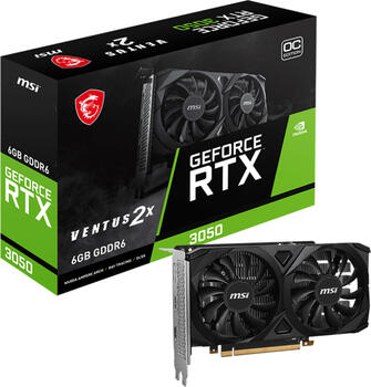 MSI GeForce RTX 3050 Ventus 2X 6G OC, 6GB GDDR6 Grafikkarte, 2x HDMI, DP