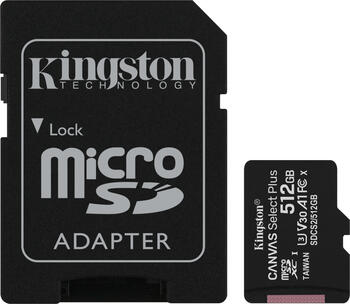 512 GB Kingston Canvas Select Plus microSDXC Speicherkarte, lesen: 100MB/s, schreiben: 85MB/s