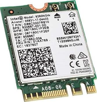 Intel DualBand Wireless-AC 9260 ohne vPro, 2.4GHz/5GHz WLAN Bluetooth 5.1, M.2/A-E-Key