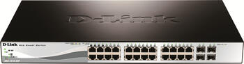 D-Link DGS-1210 Rackmount Gigabit Smart+ Switch, 24x RJ-45, 4x SFP, PoE+/PoE, Backplane: 56Gb/s, Metallgehäuse