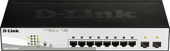 D-Link DGS-1210 Desktop Gigabit Smart Switch, 8x RJ-45, 2x SFP, PoE, Backplane: 20Gb/s, lüfterlos, Metallgehäuse