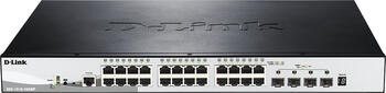 D-Link DGS-1510 Rackmount Gigabit Smart Stack Switch, 24x RJ-45, 4x SFP+, PoE+, Backplane: 128Gb/s, Metallgehäuse