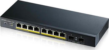 Zyxel GS1900-10HP V2 Desktop Gigabit Smart Switch, 8x RJ-45, 2x SFP, PoE+, Rev.B1, Backplane: 20Gb/s, lüfterlos, Metallge