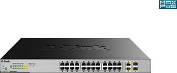 D-Link DGS-1000 Rackmount Gigabit Switch, 24x RJ-45, 2x RJ-45/SFP, PoE+, Backplane: 52Gb/s, Metallgehäuse