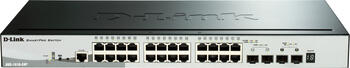 D-Link DGS-1510 Rackmount Gigabit Smart Stack Switch, 24x RJ-45, 2x SFP, 2x SFP+, PoE+, Backplane: 92Gb/s, Metall.