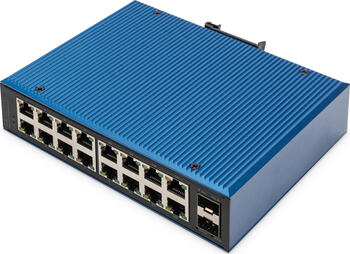 Digitus DN-65 Industrial Railmount Gigabit Switch, 16x RJ-45 2x SFP, Backplane: 56Gb/s, lüfterlos, Metallgehäuse