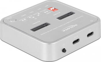 Delock Dockingstation für 1 x M.2 NVMe SSD + 1x M.2 SATA SSD mit SD Express (SD 7.1) Card Reader und Klon Funktion