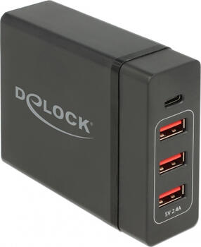 Delock USB Ladegerät 1 x USB Type-C Power Delivery 60 W + 3 x USB Typ-A Notebook/ Universal-Netzteil