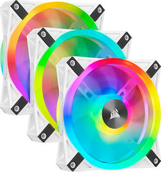 3er-Pack Corsair iCUE QL120 RGB PWM White Triple Fan Kit, 120x120x25mm, 71m³/h, 26dB(A), Vibrationsdämpfer, LED-Steuer