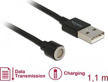 1,1m Delock Magnetisches USB Daten- und Ladekabel schwarz, ohne Stecker