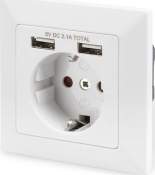 Digitus Sicherheits-Steckdose für Unterputzmontage weiß (RAL 9003), mit 2USB-Ports (5V 2.1A)