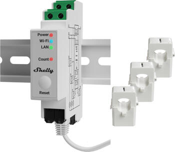 Shelly Pro 3EM, DIN-Schienen-Stromverbrauchsmessgerät, 3-Phasen, 120A, Strommesssensor