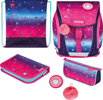 Herlitz Filo Light Plus Pink Stars Schultaschen-Set 5-tlg. Federmäppchen, Schlampermäppchen, Sportbeutel