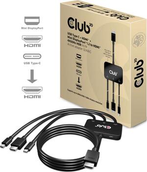 CLUB3D USB Type C + HDMI + MiniDisplayPort 1.2 to HDMI 4K60Hz HDR M/M Active Adapter 32AWG