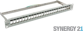 Patch Panel 24xTP,CAT6A, incl.Keystone Slim-line/Short mit Staubschutzklappe, 19", 1HE(t152mm), Lichtgrau, Synergy 21,