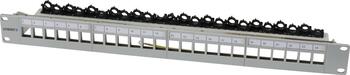 Patch Panel 24xTP,CAT6A, incl.Keystone Slim-line/Short mit Staubschutzklappe, 19", 1HE(t 94mm) mit Kabelklemme, Lichtgrau, Synergy 21,