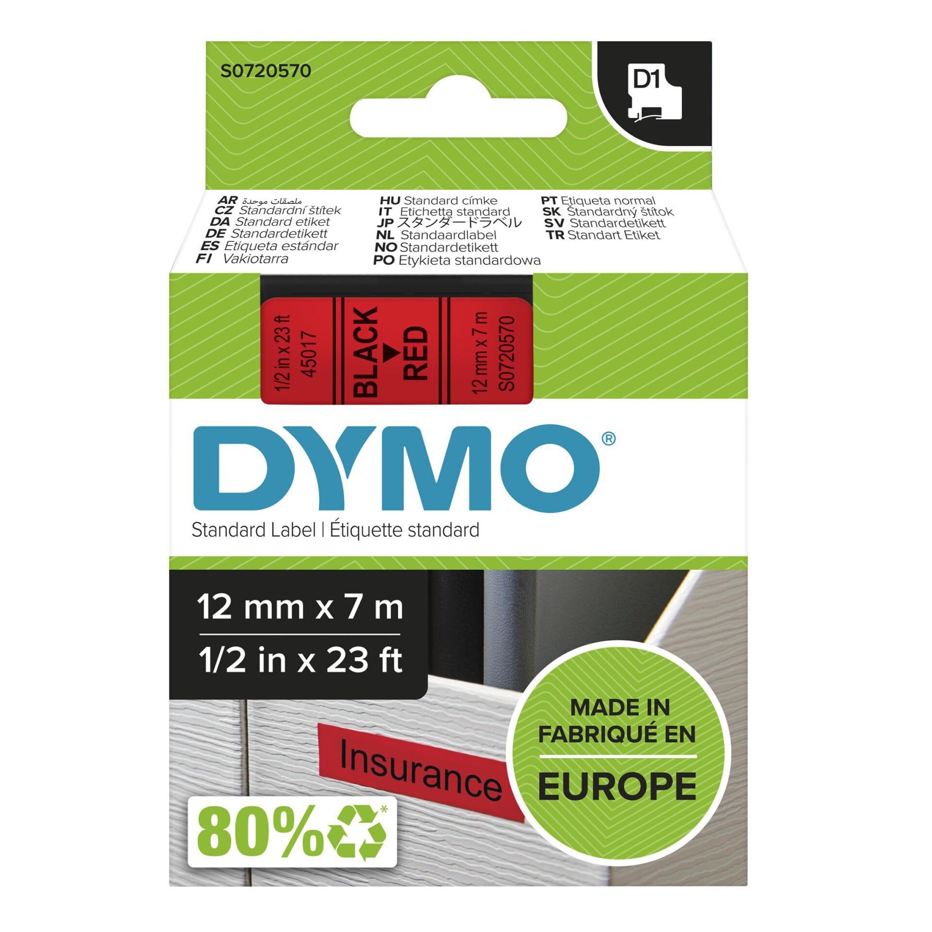 Dymo D1 Schriftband 12 mm x 7 m schwarz 