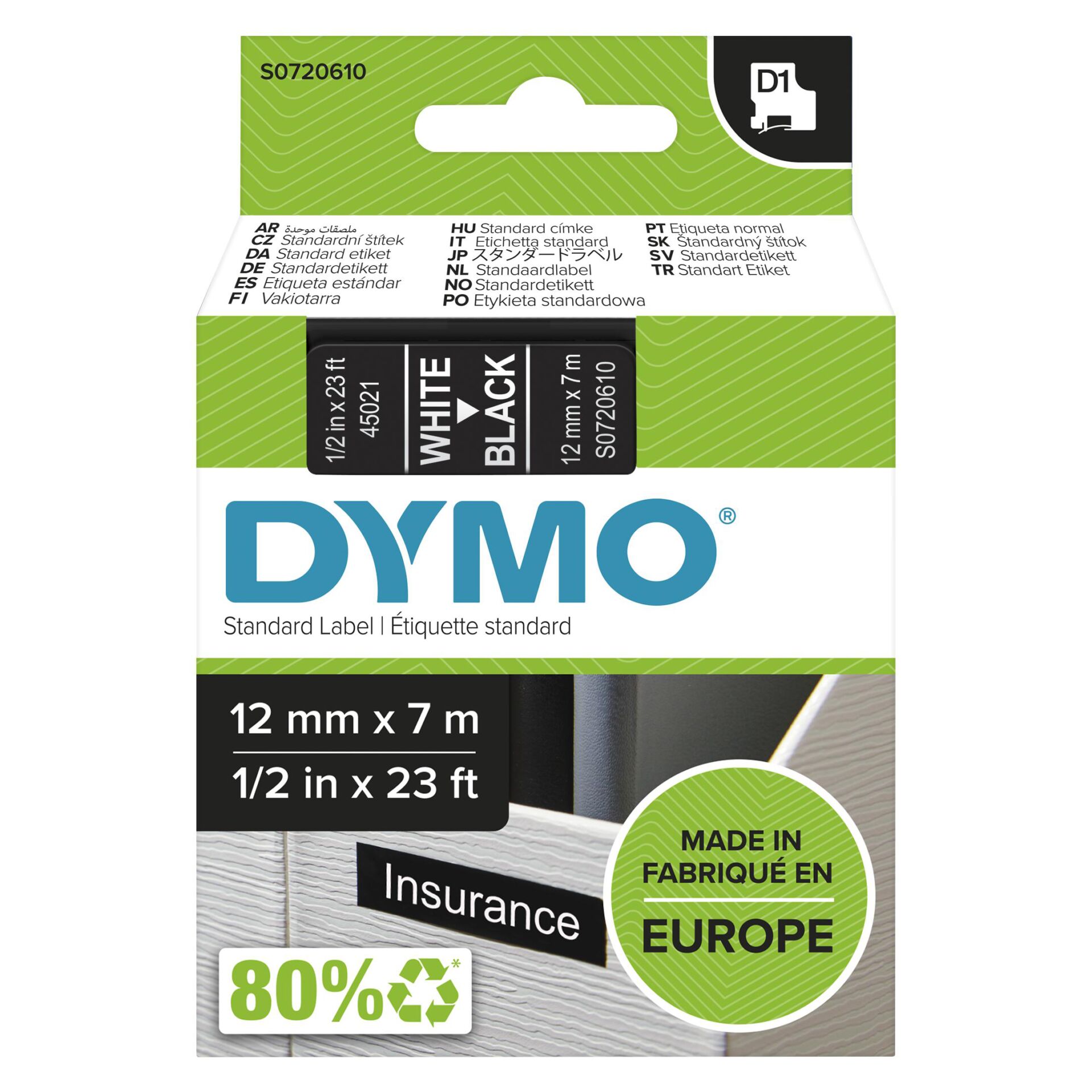 Dymo D1 Schriftband 12 mm x 7 m weiß 