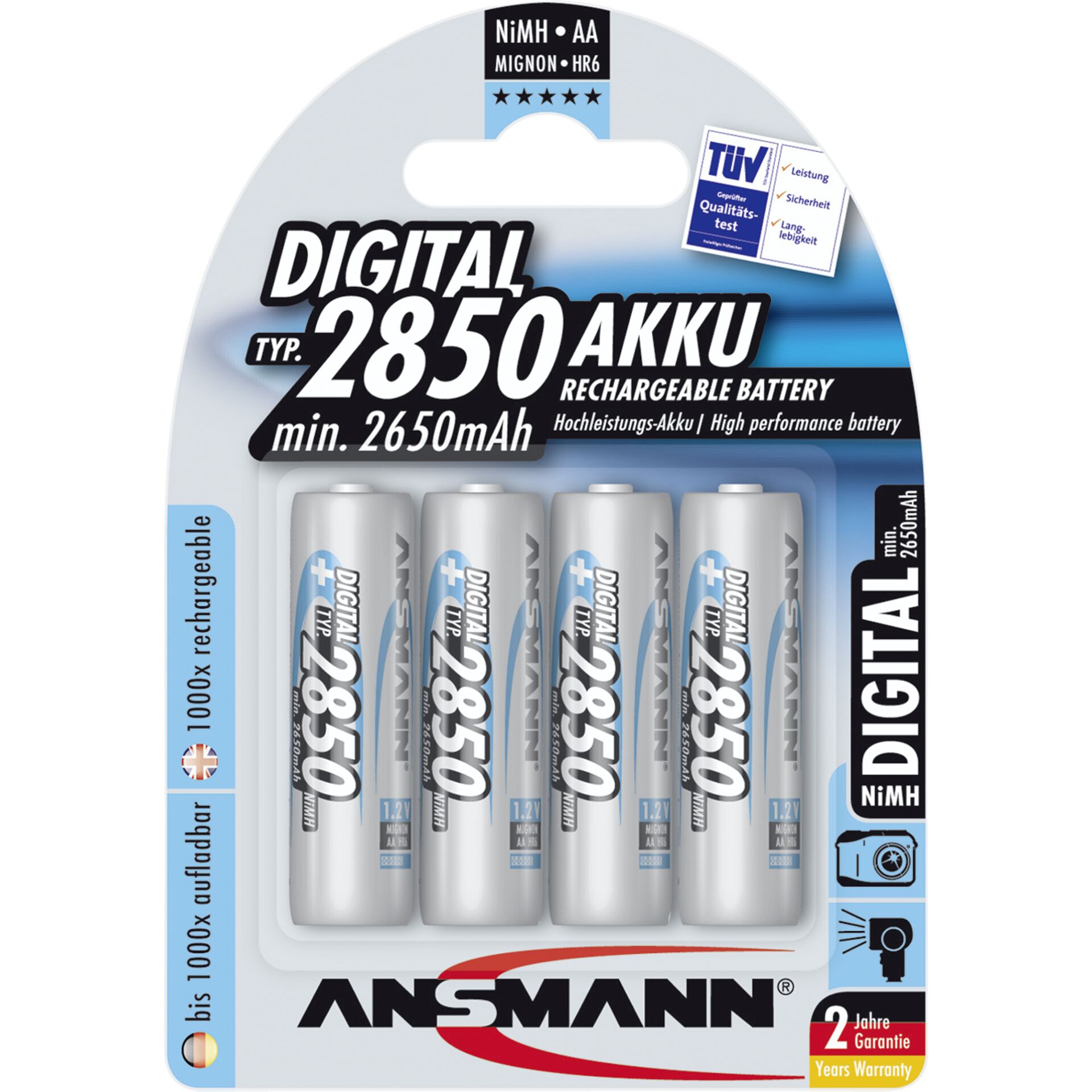 Ansmann Digital NiMH Akku Mignon AA Typ 2850 m. 2650mAh 4er 