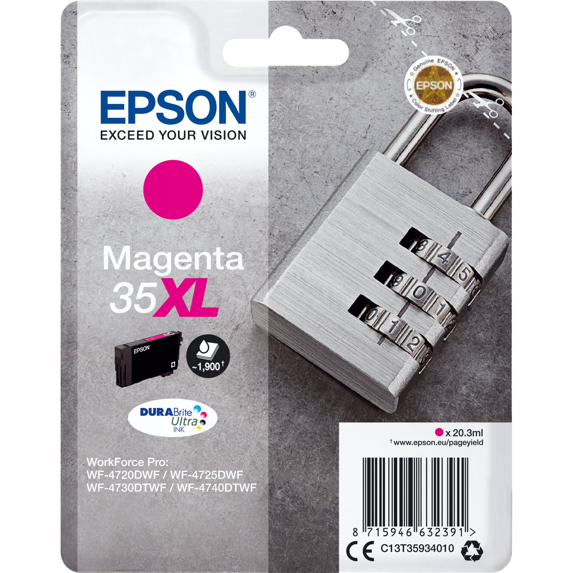 Epson Padlock Singlepack Magenta 35XL DURABrite Ultra Ink 