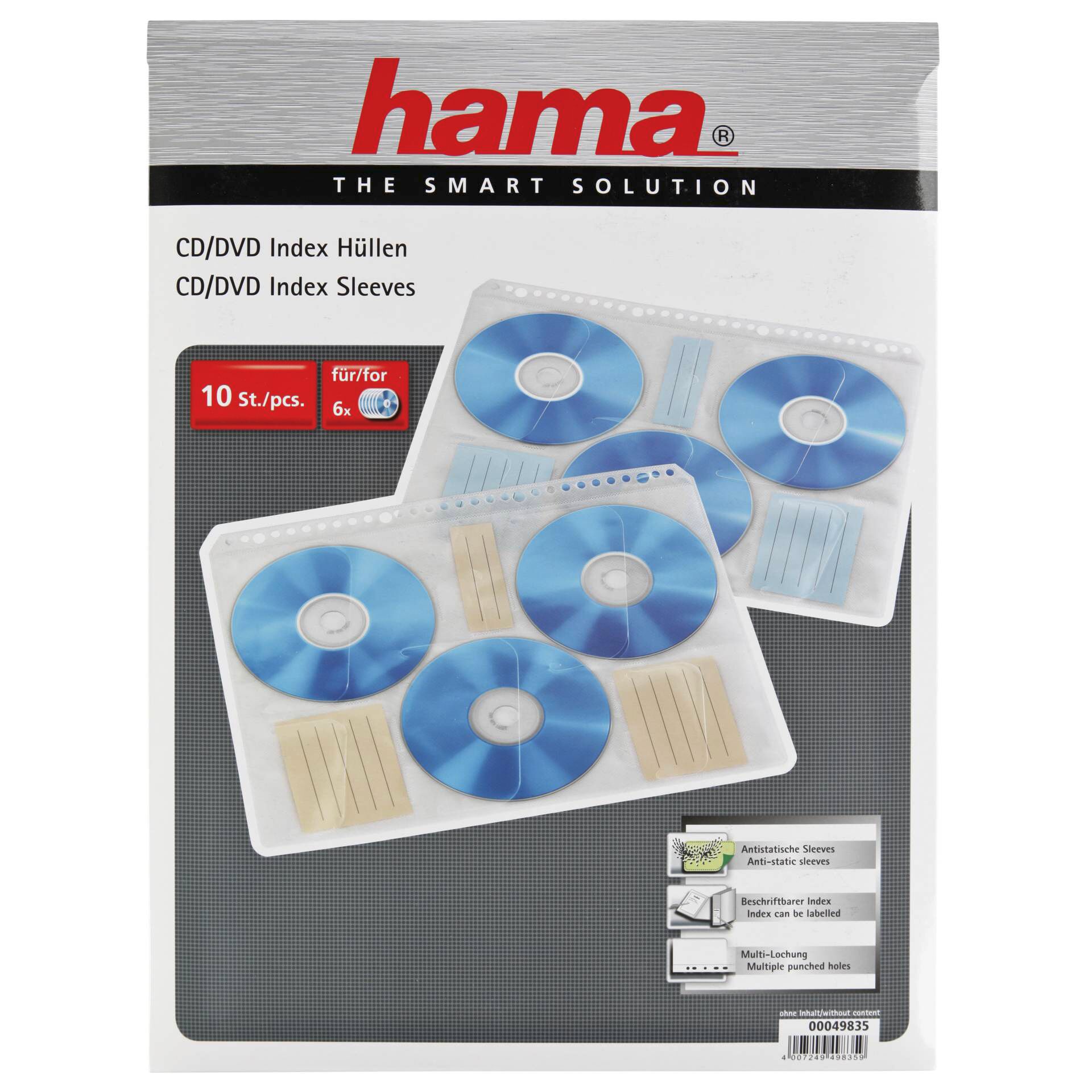 Hama DIN A4-Index-Hüllen, 10er Pack für 60 CDs/ DVDs 