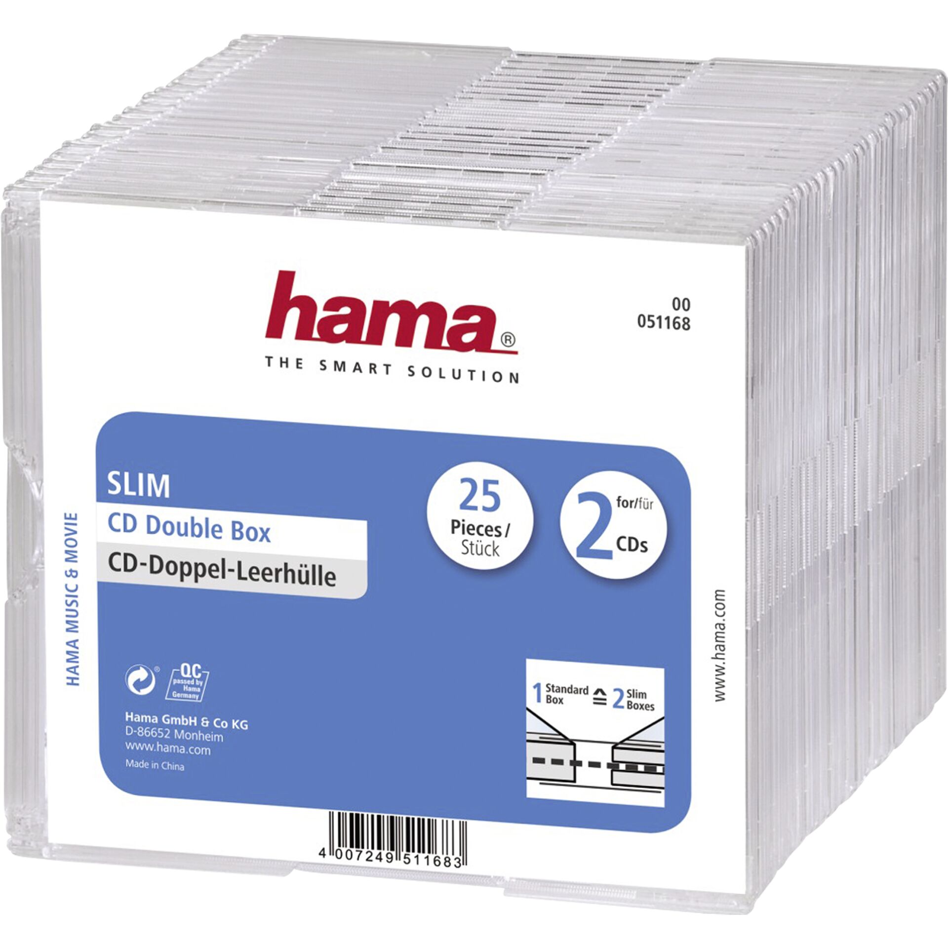 1x25 Hama CD-Leerhülle CD-Box- Slim Double                51168