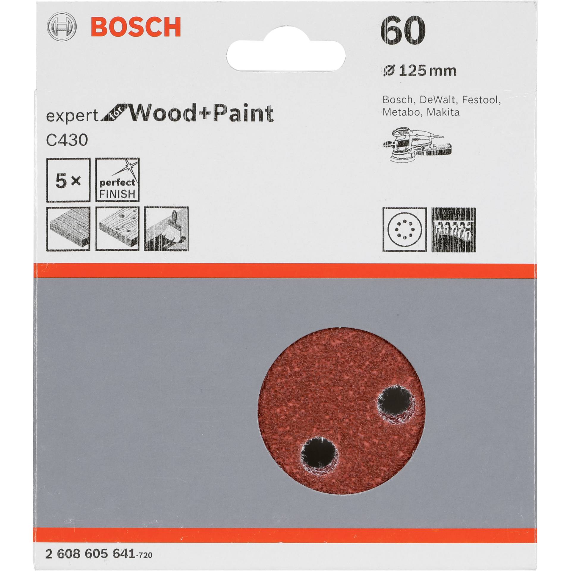 Bosch Schleifblatt C 430 D125MM Holz Körnung 60 5 St.