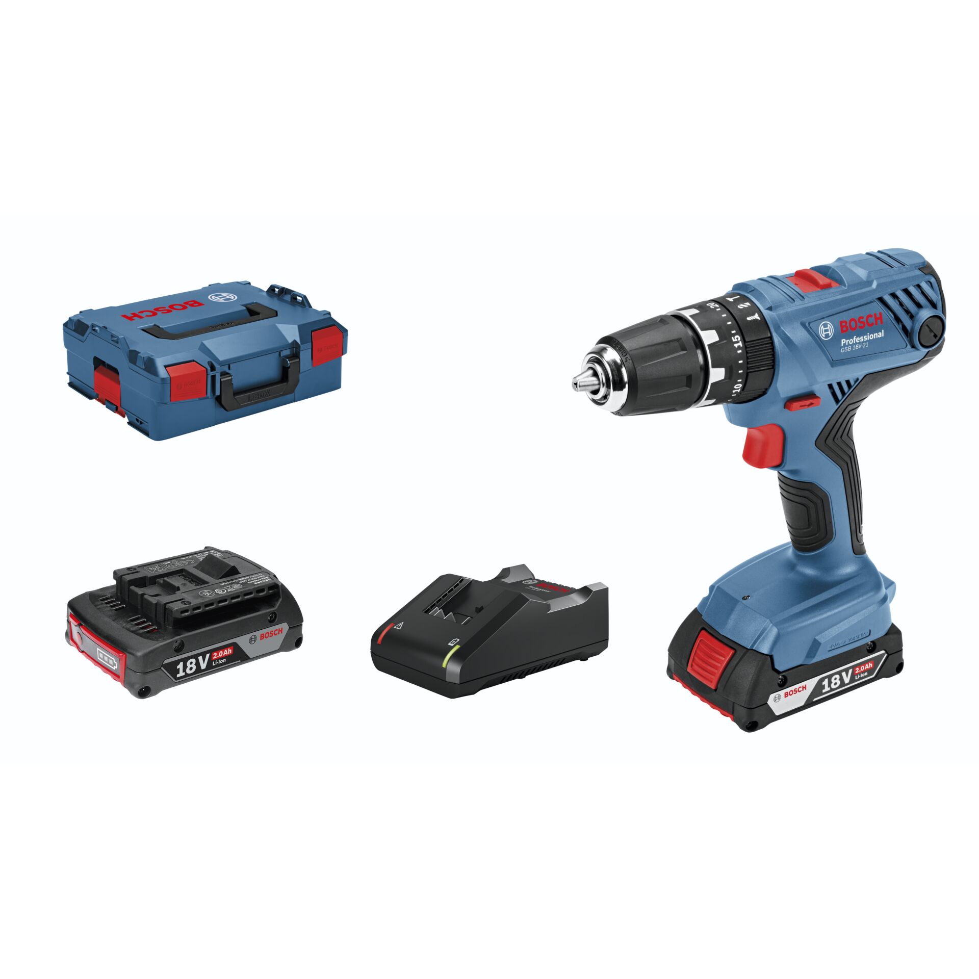 Bosch Professional GSB 18V-21 Akku-Schlagbohrschrauber inkl. L-Boxx + 2 Akkus 2.0Ah