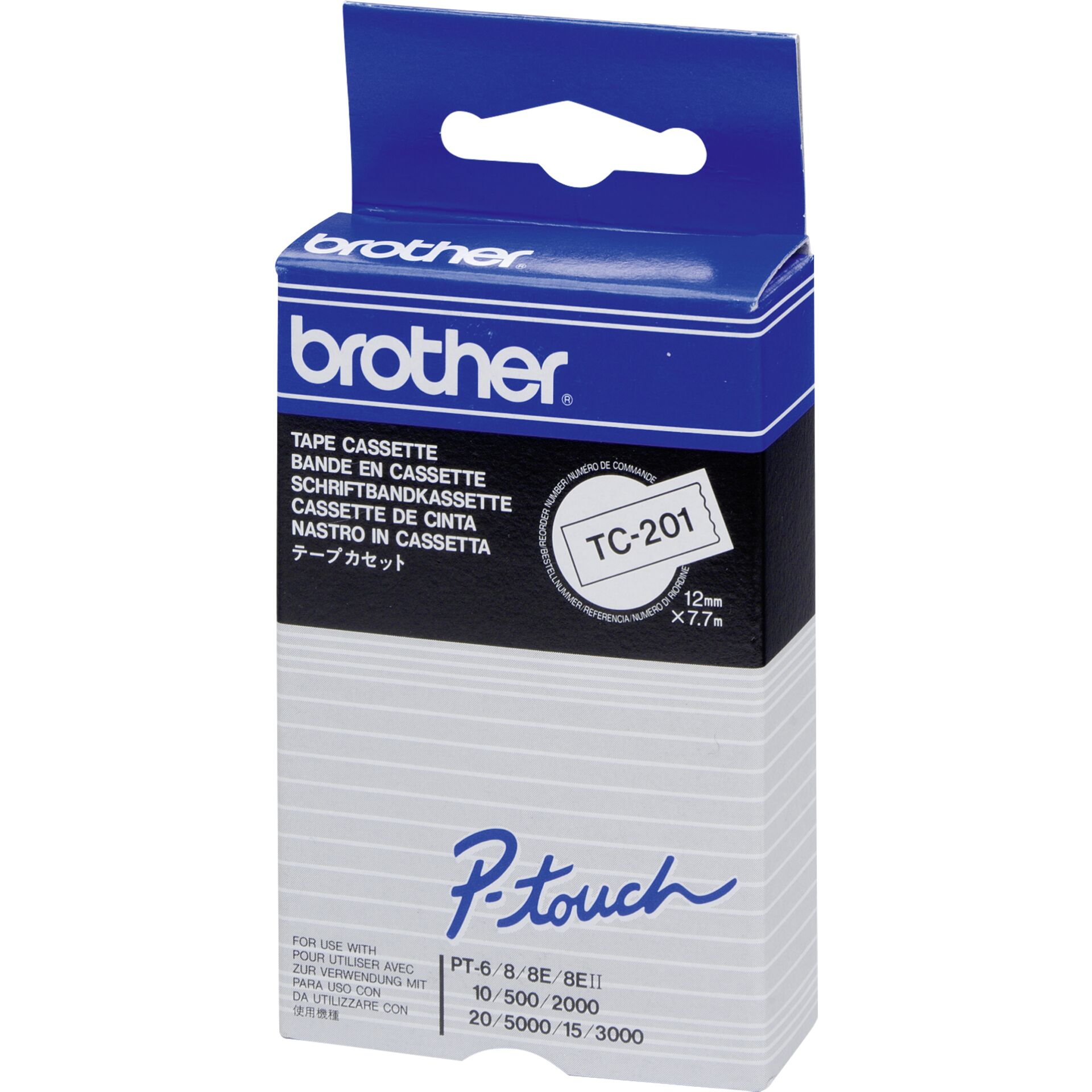 Brother TC201 Schriftbandkassette 12mm schwarz auf weiß 