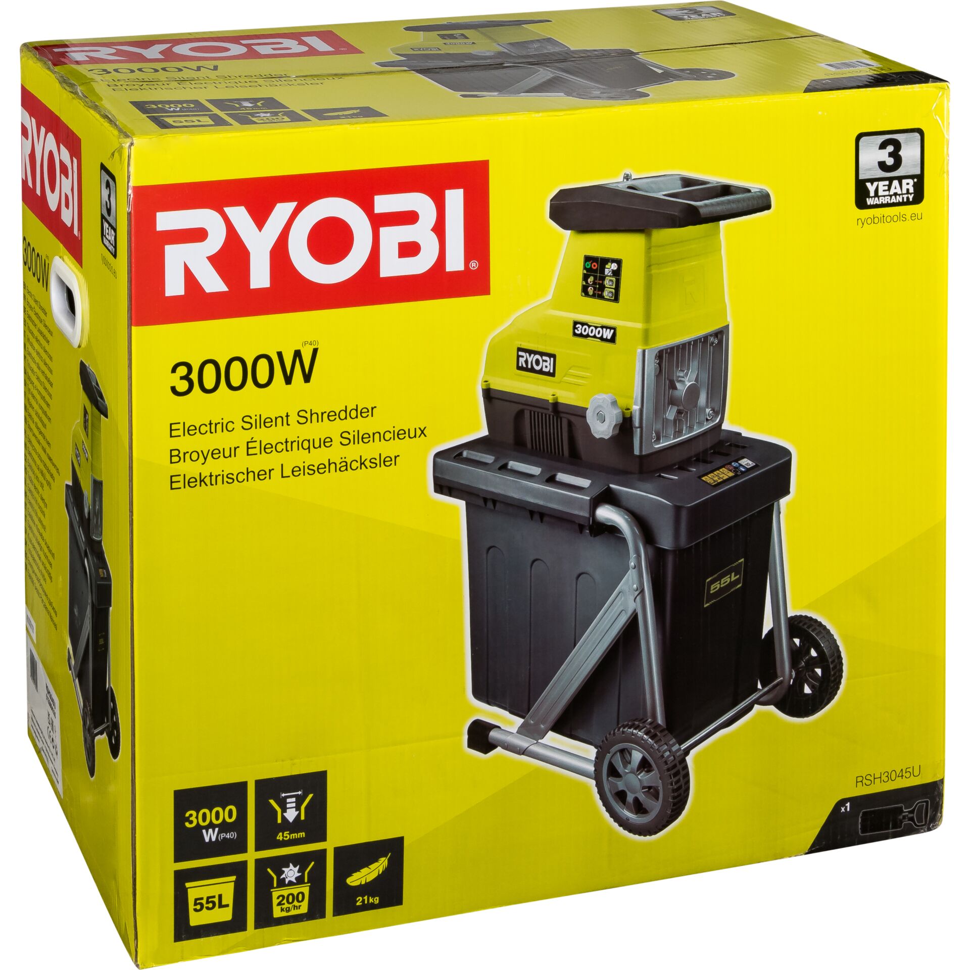 Ryobi RSH3045U Garten-Häcksler 3000 W 55 l Trommel