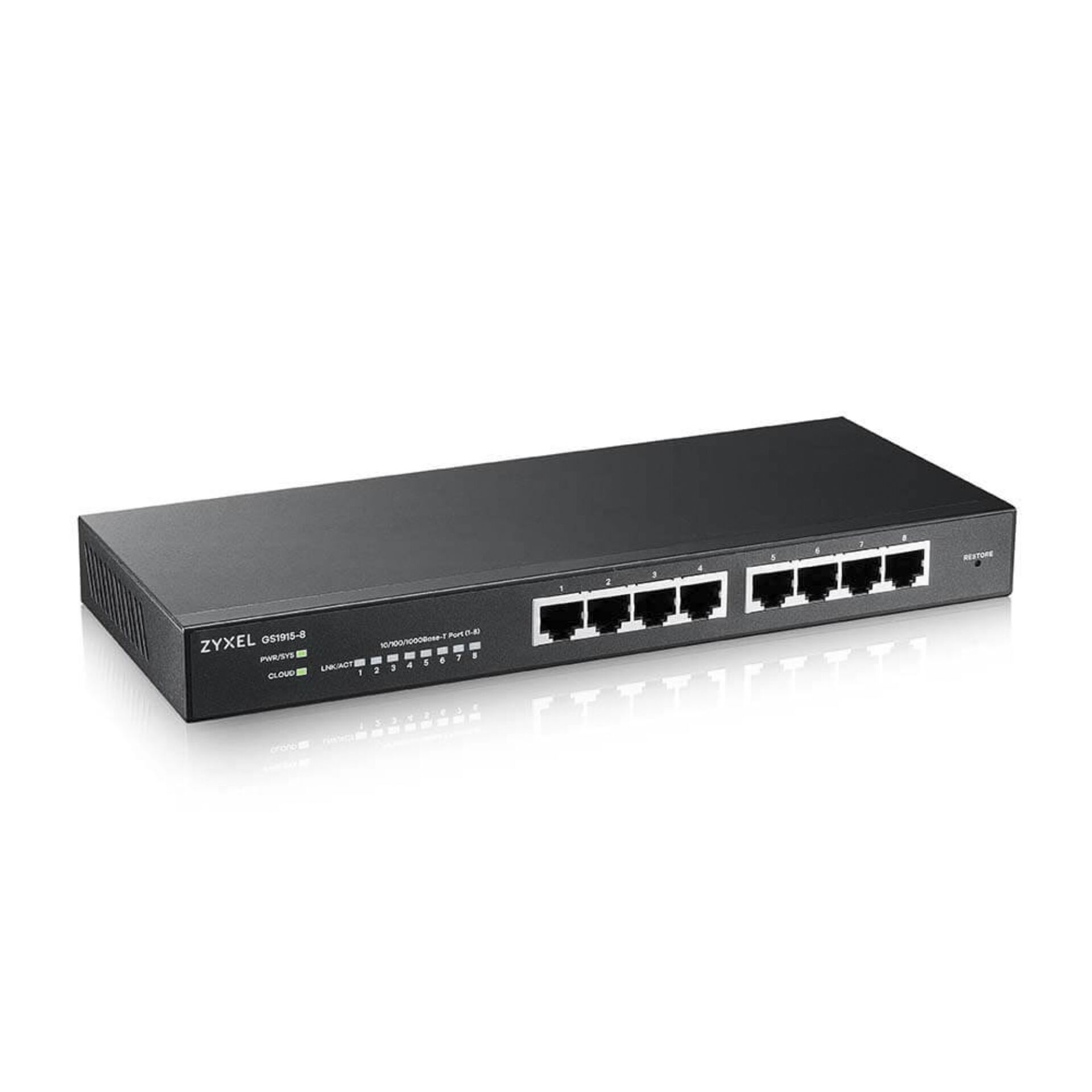 ZyXEL GS1915 Desktop Gigabit Smart Switch, 8x RJ-45, Backplane: 16Gb/s, lüfterlos, Metallgehäuse