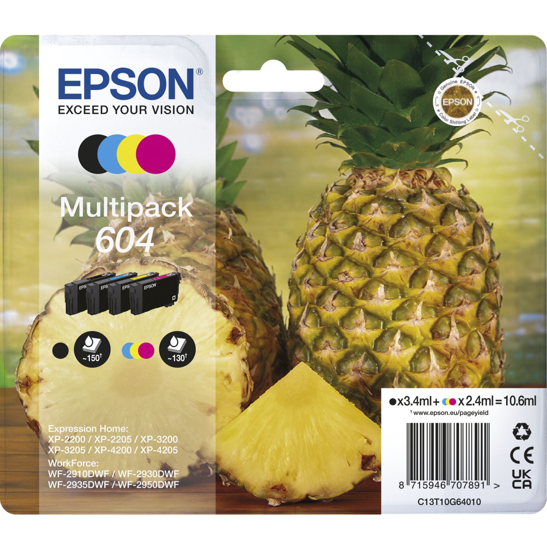 Epson Tinte 604 Multipack, Schwarz, Cyan, Magenta, Gelb 