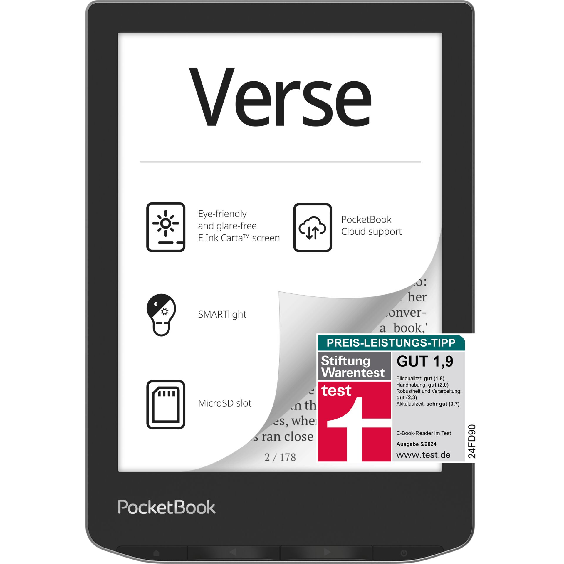 PocketBook Verse, Mist Grey, eBook Reader 