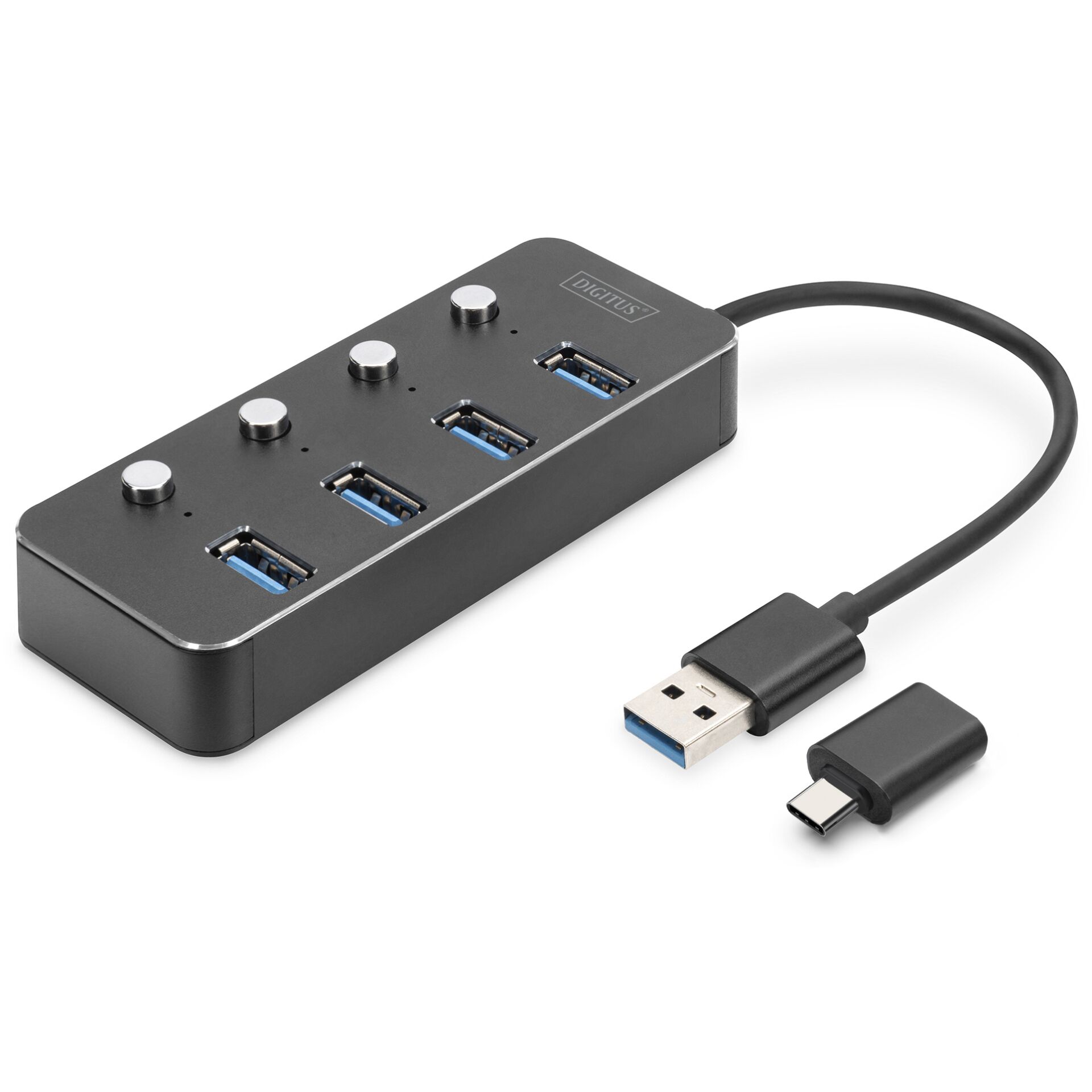 DIGITUS USB 3.0 Hub, 4-port schaltbar, Aluminium Gehäuse 