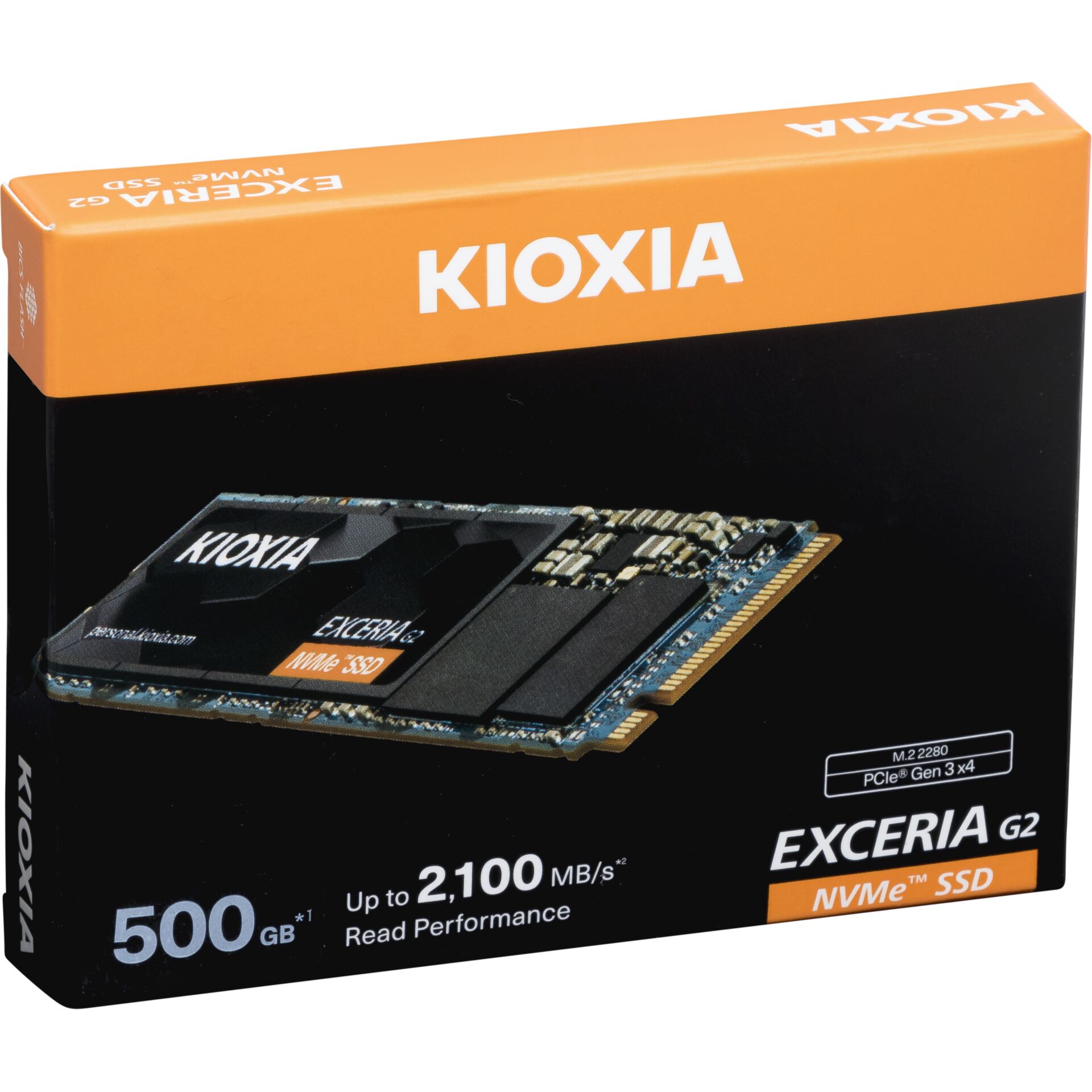 500 GB SSD KIOXIA EXCERIA G2, PCIe 3.1a x4, lesen: 2100MB/s, schreiben: 1700MB/s, TBW: 200TB