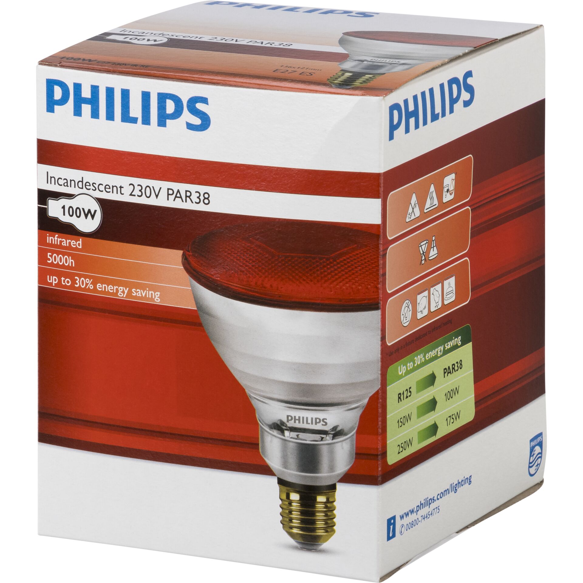 Philips Infrarotlampe PAR38 IR 100W E27 230V Red