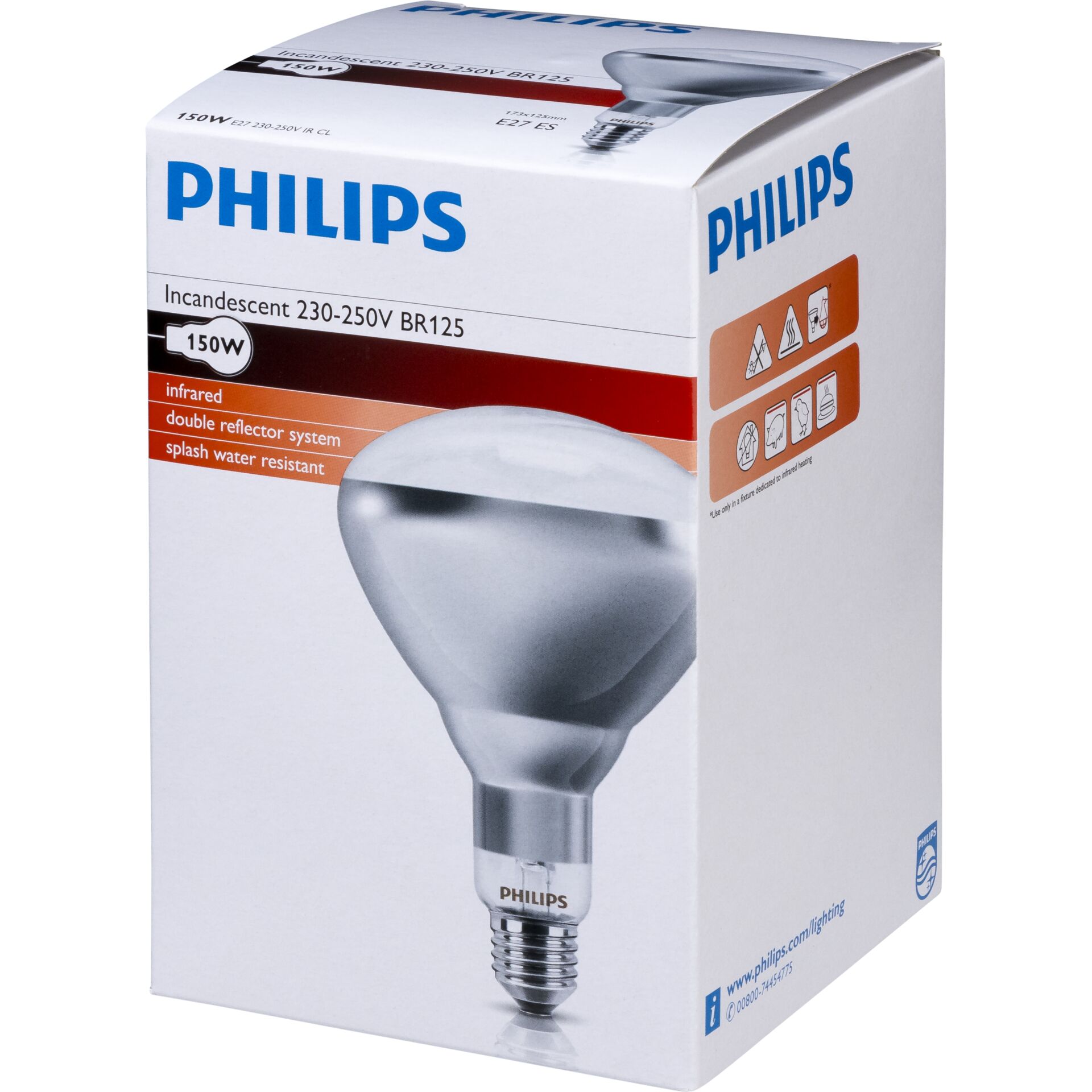 Philips Infrarotlampe BR125 IR 150W E27 230-250V CL