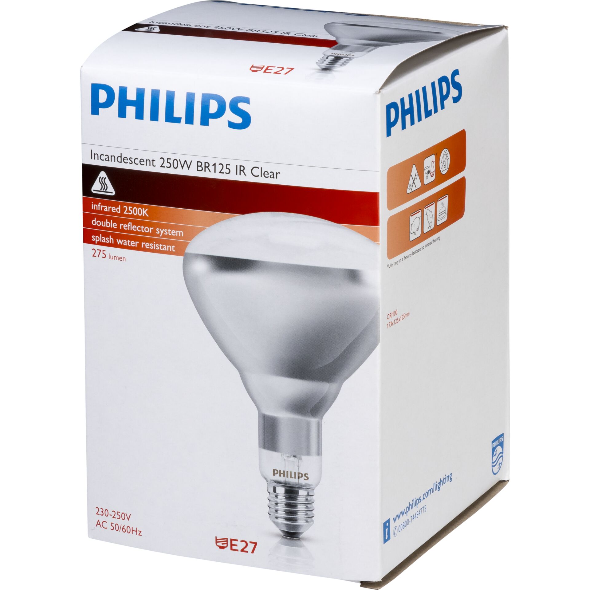 Philips Infrarotlampe BR125 IR 250W E27 230-250V CL