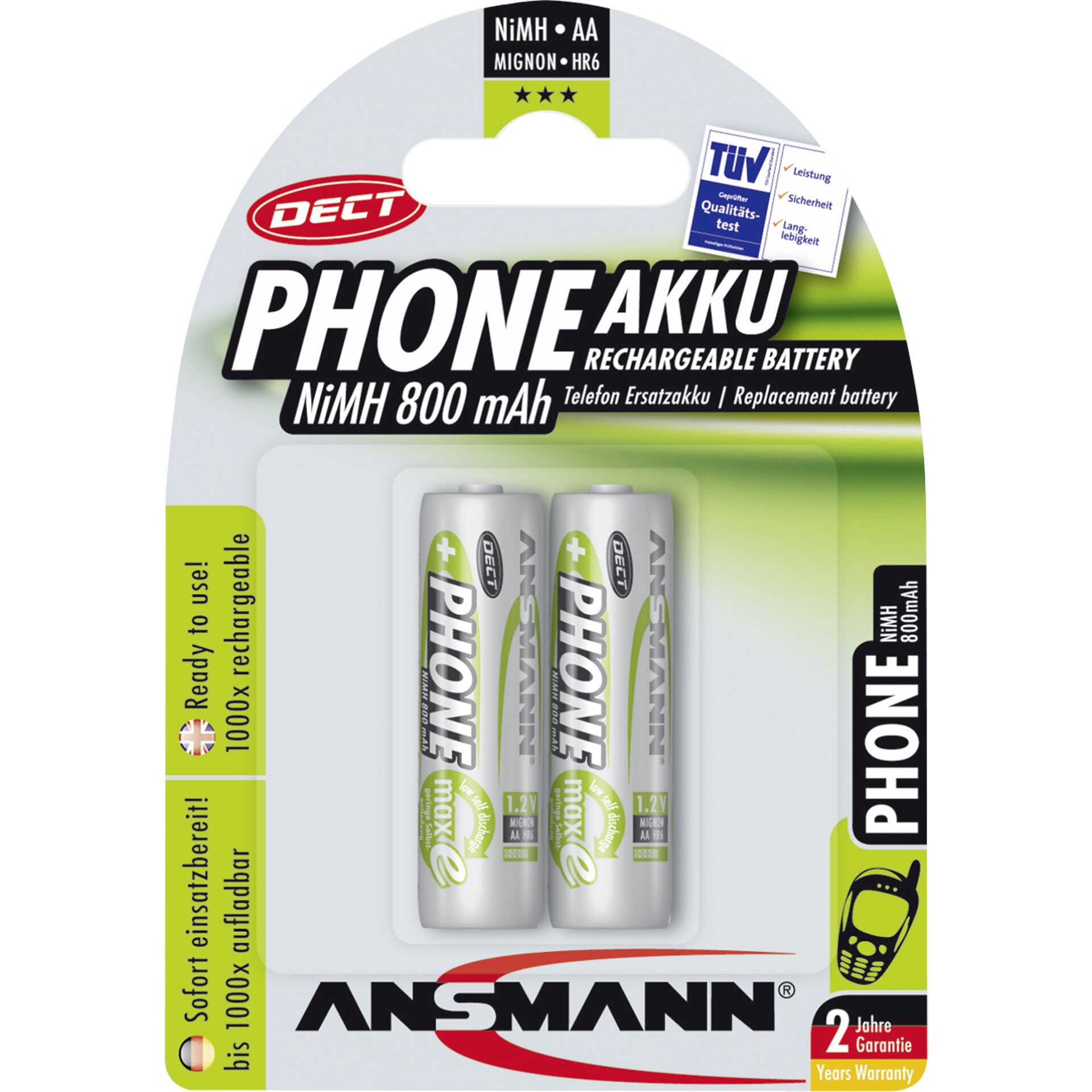 Ansmann Mignon NiMh 2x 800mAh AA für DECT-Telefone Akku 