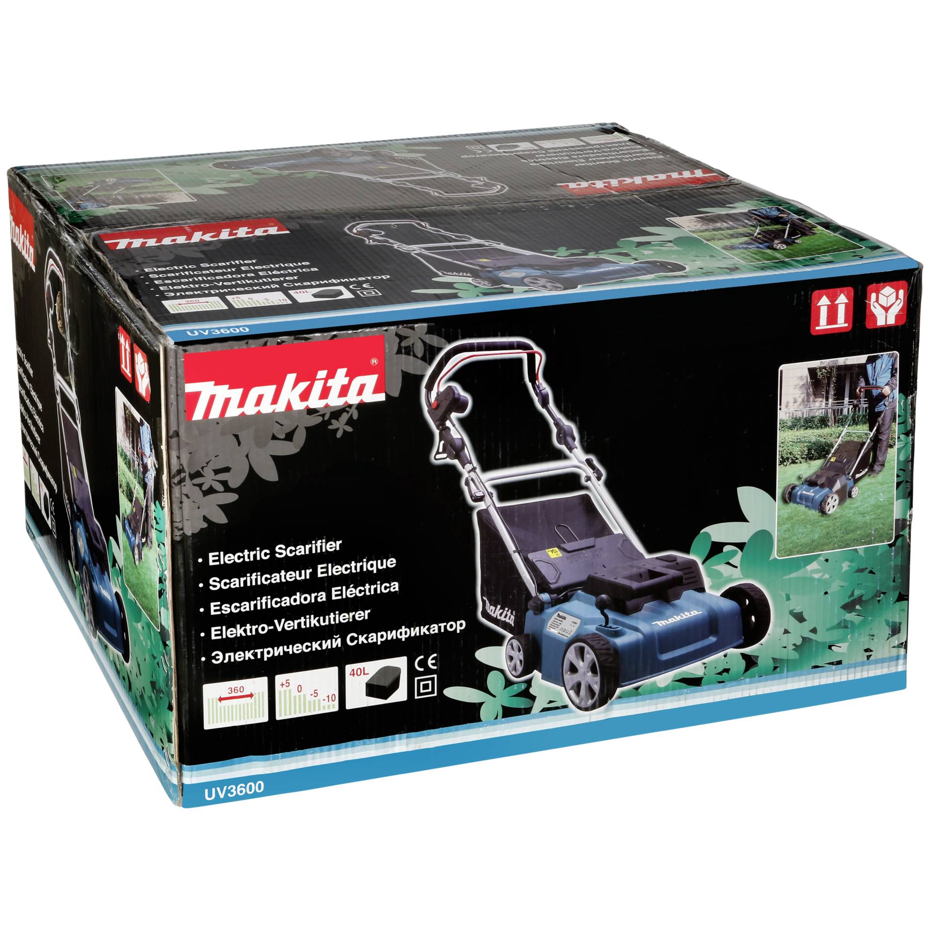 Makita UV3600 Rasen-Vertikutierer 1800 W 40 l Schwarz, Cyan