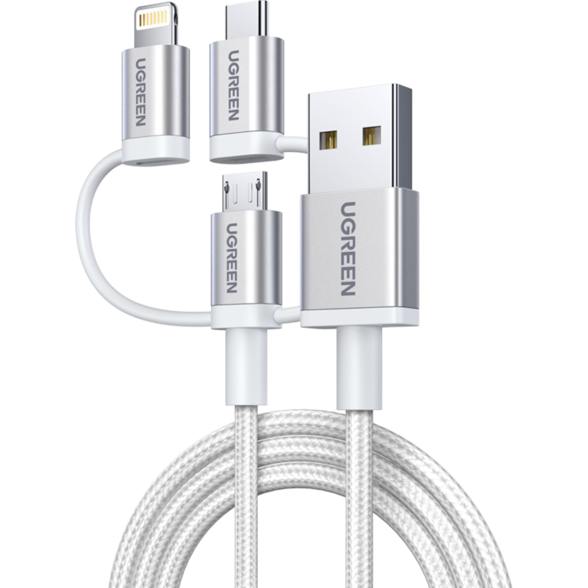 Ugreen 50203 USB Kabel USB 2.0 1,5 m USB A USB C/micro-USB B/Lightning Weiß