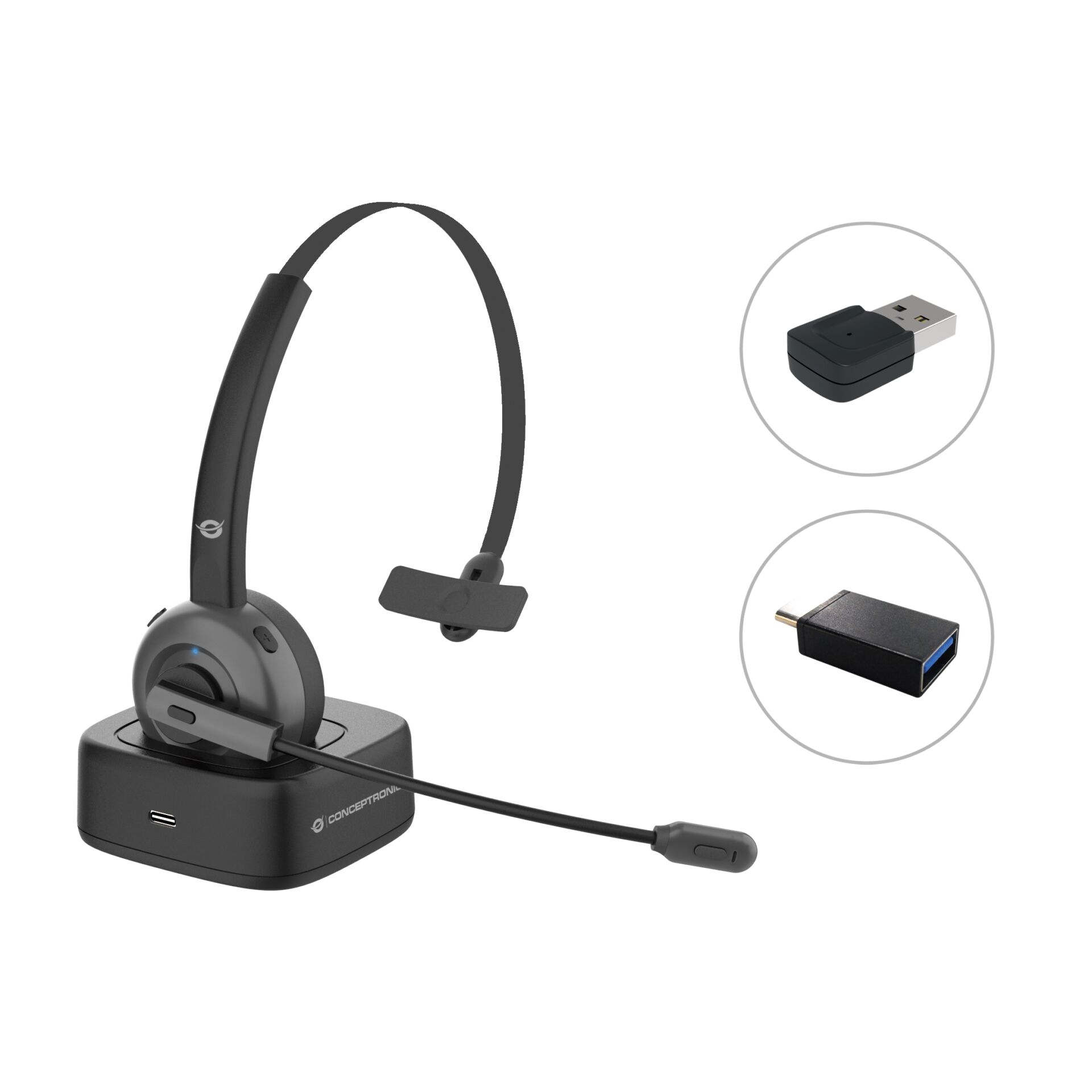 Conceptronic Polona 03BDA Mono Headset, Kopfhörer On-Ear, USB, USB-C