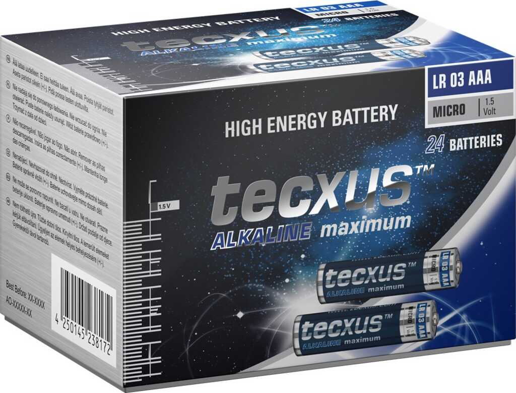 24er-Pack tecxus Alkalinebatterie AAA (Micro), LR03, 1,5V XXL-Pack