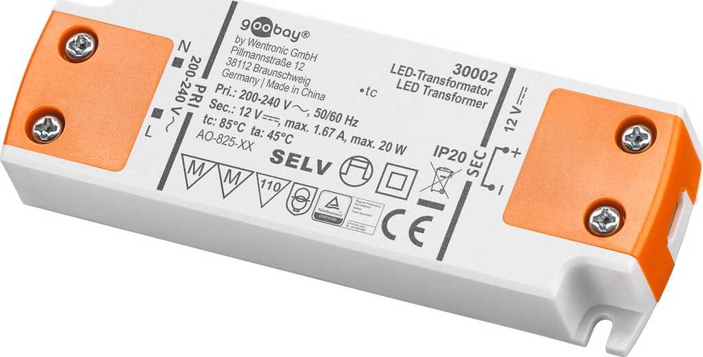 LED-Trafo 20W/ 12V für LEDs bis 20 Watt Gesamtlast 