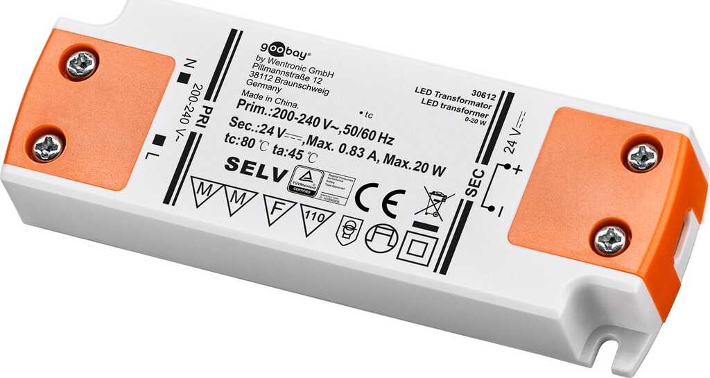 Goobay 30612 Beleuchtungs-Transformator Für die Nutzung im Innenbereich geeignet Elektronischer Beleuchtungstransformator 20 W