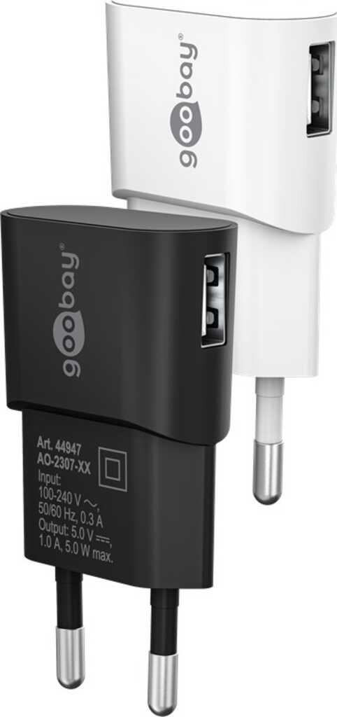 goobay USB-Ladegerät 1 A (5W) schwarz kompaktes USB-Netzteil mit 1xUSB Anschluss